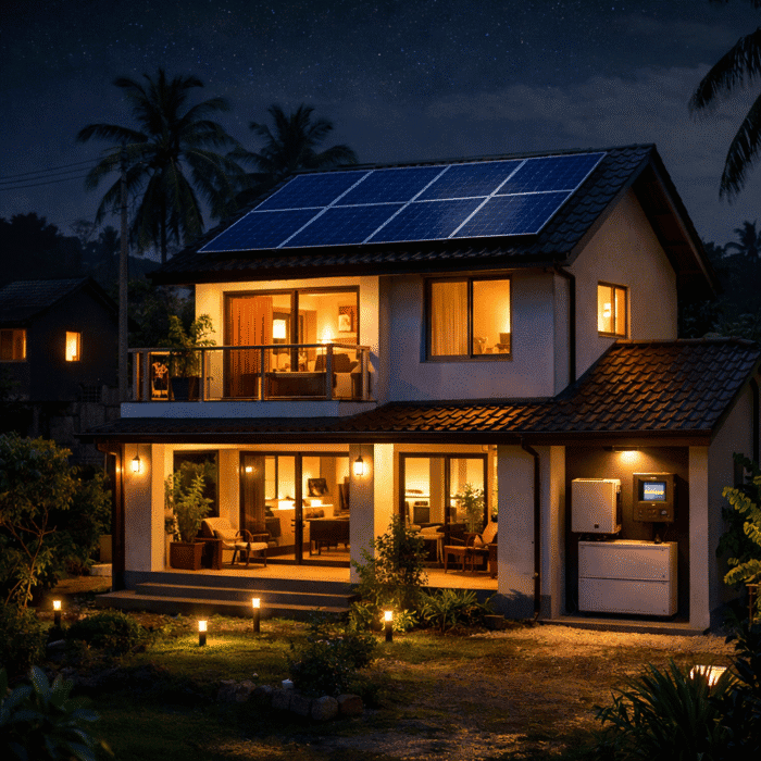  Hybrid solar power system powering a Sri Lankan home during a blackout